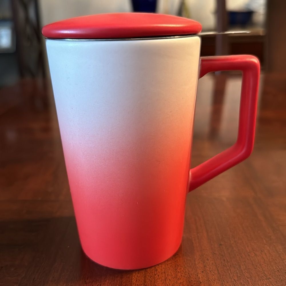TEAVANA Tea Cup Mug with Lid Red White Gradient Starbucks